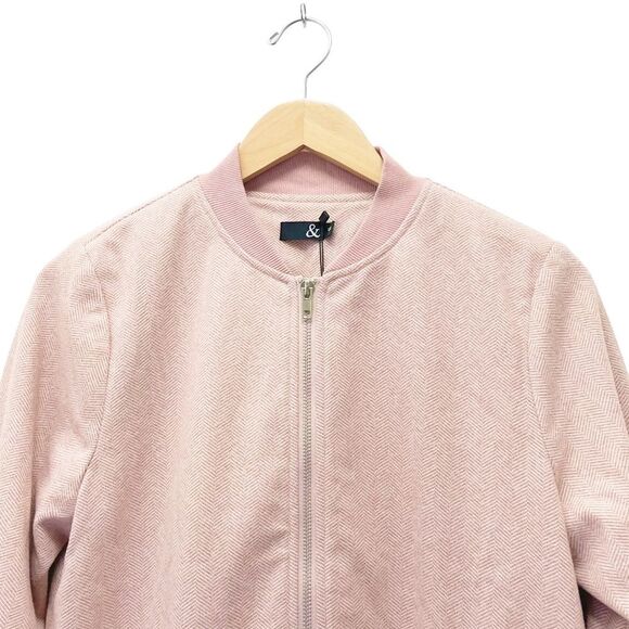 NWT Ampersand Avenue Pink Herringbone Full Zip Bomber Jacket Coat Size Small NEW - Picture 5 of 12